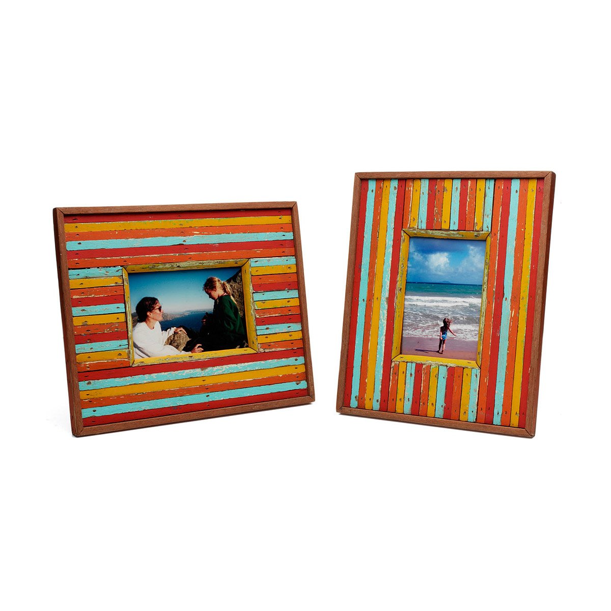 Recycled Wood Frame Multi Handmade MultiColor Striped Photo Frame
