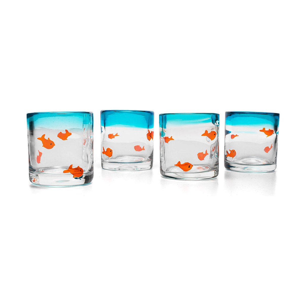 goldfish tumblers Blue Tint Glasses with Cute Pet Fish Motif