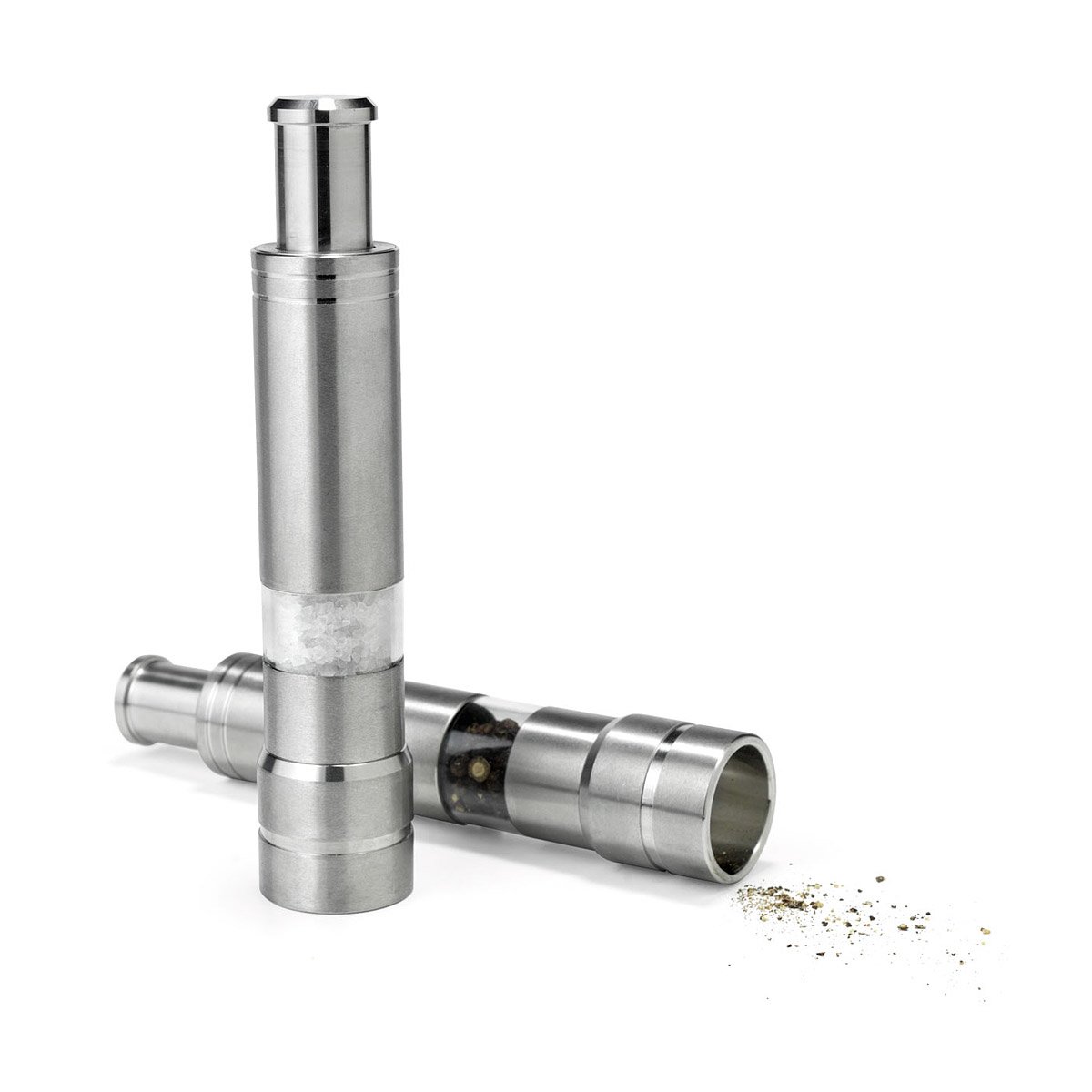Pump and Grind Salt and Pepper Mill Set Fresh, Sleek Stainless Steel