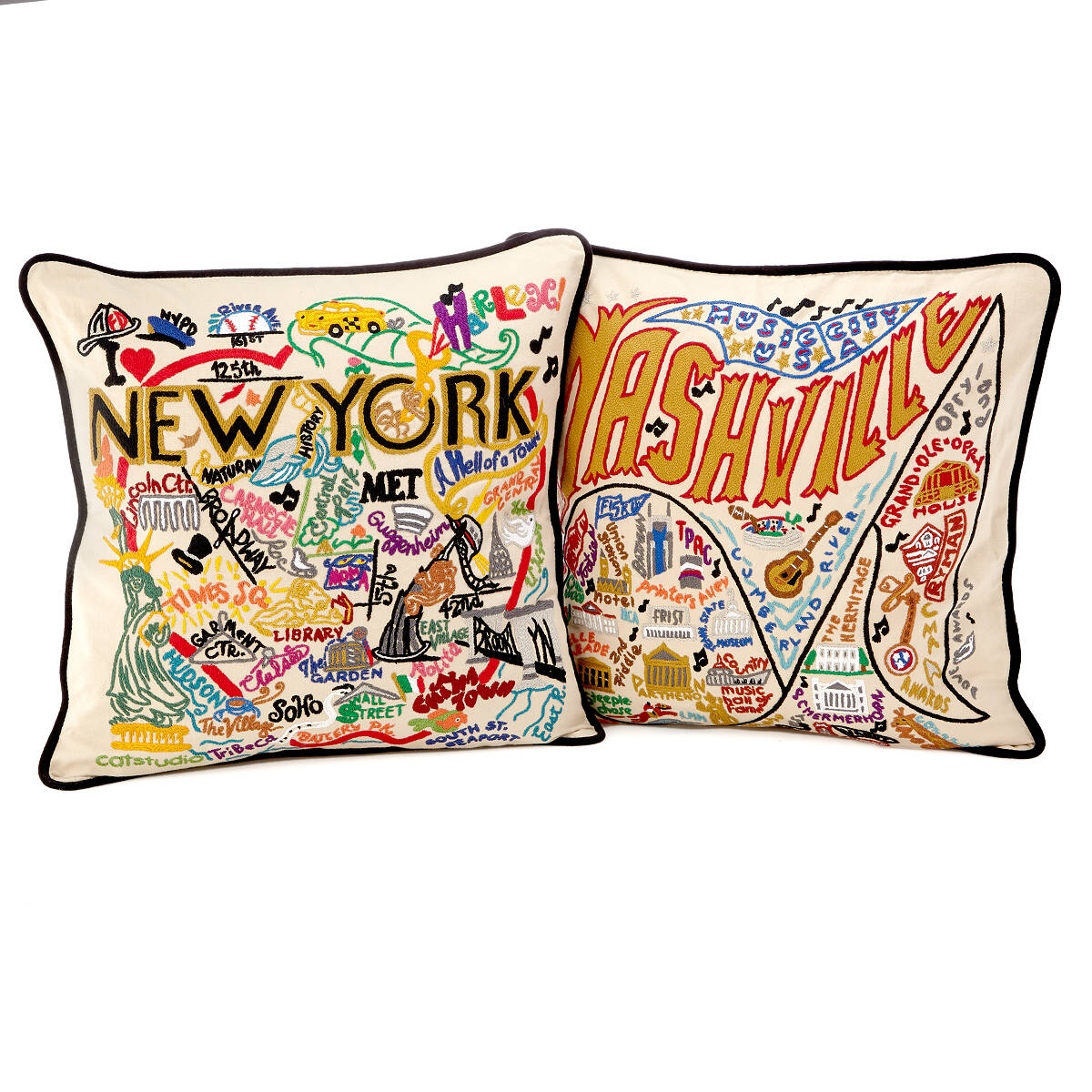 Hand Embroidered City Pillows Hand Embroidered City Pillows