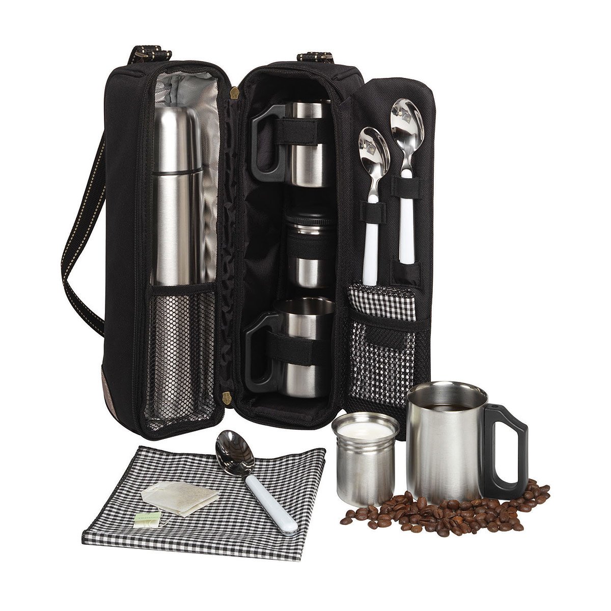 Coffee Tote Handy, Canvas, Tweed Look Insulated Travel Coffee Set