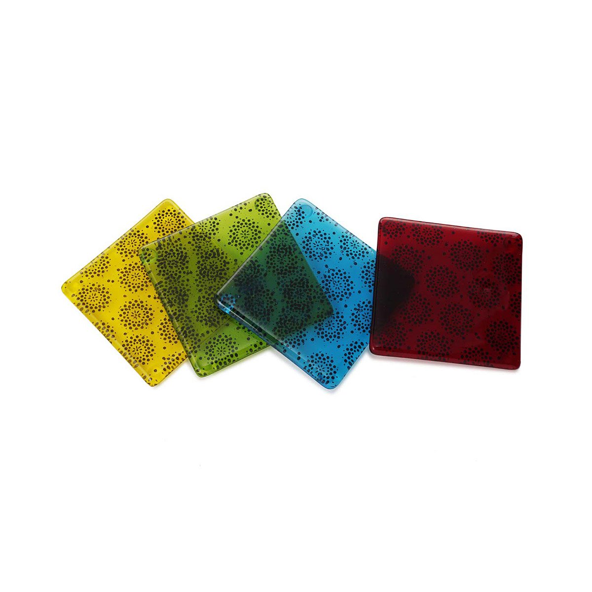 Multi Color Glass Coasters Set of 4 Beautiful, Transparent Silk