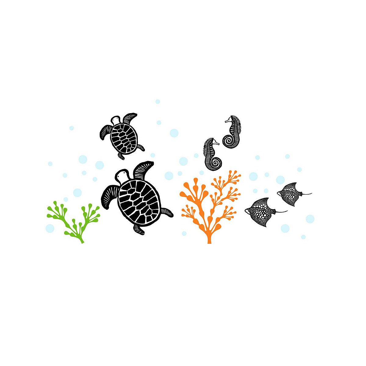 Sea Animal Wall Decals Black and white ocean animal removable decals