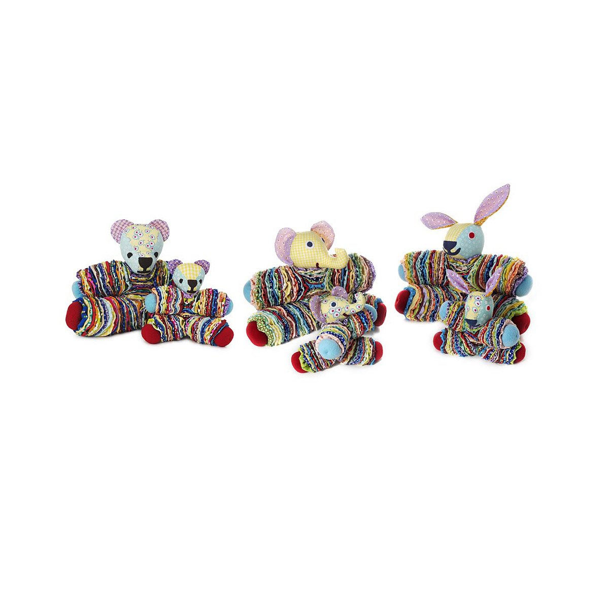 Handmade Yoyo Dolls Quilted animal dolls made of fabric scraps