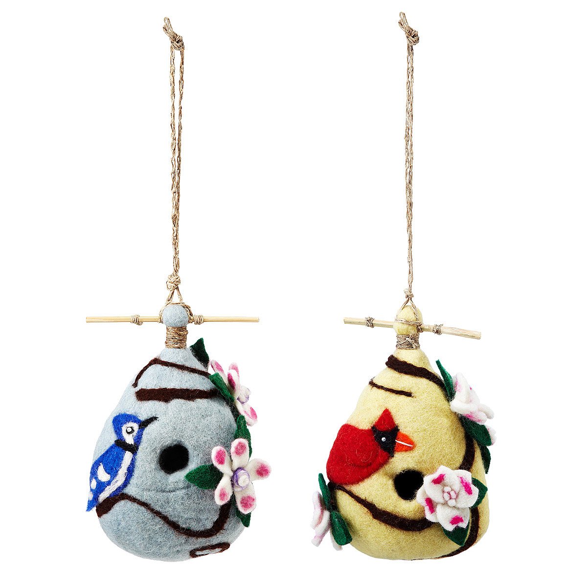 Felt Birdhouse - Blue Jay & Cardinal | Wren Bird House | UncommonGoods