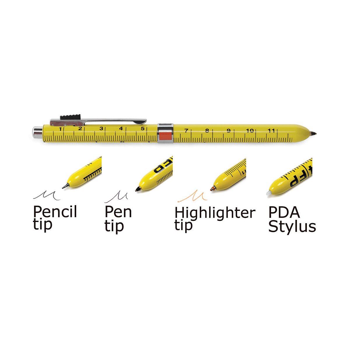 4 Function Ruler Pen Ruler Pen Includes Orange Highlighter, Black