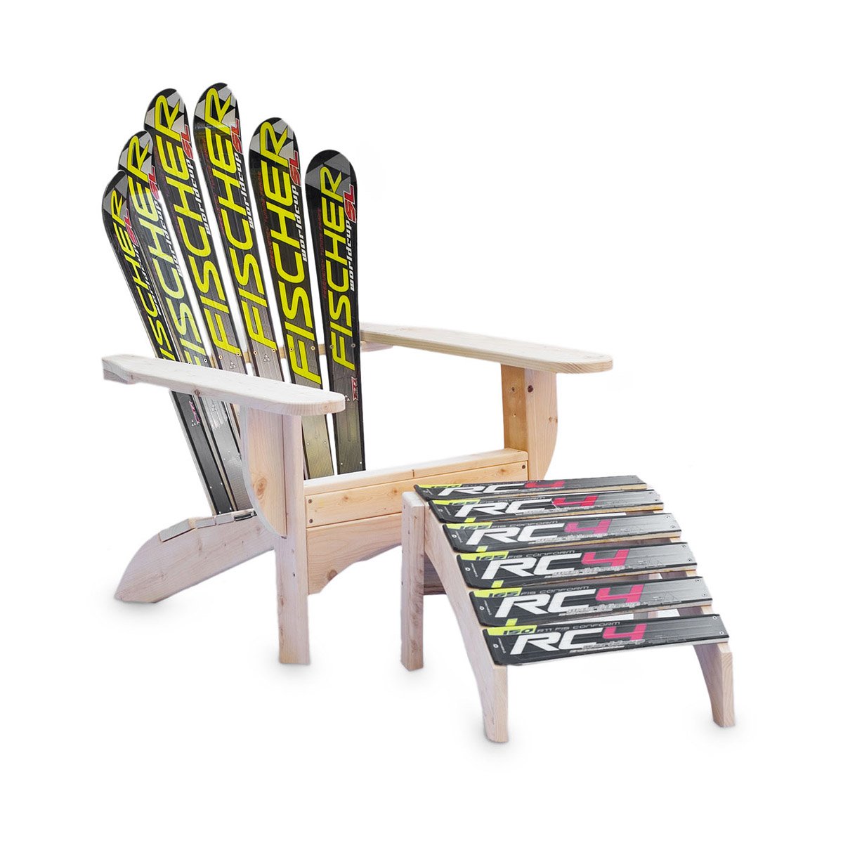 Snow Ski Chair And Ottoman Reclaimed Snow Skis Chair and Foot Rest