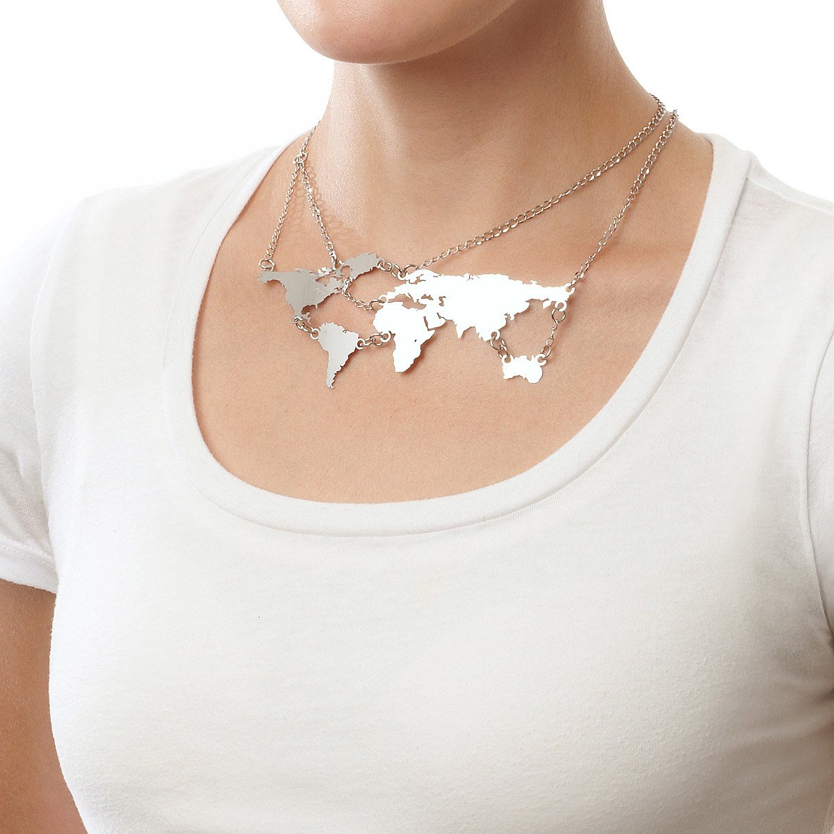 World Links Necklace- Silver 2 thumbnail Map Of The World Necklace Map Of The World Necklace World Links Necklace- Silver 2 thumbnail