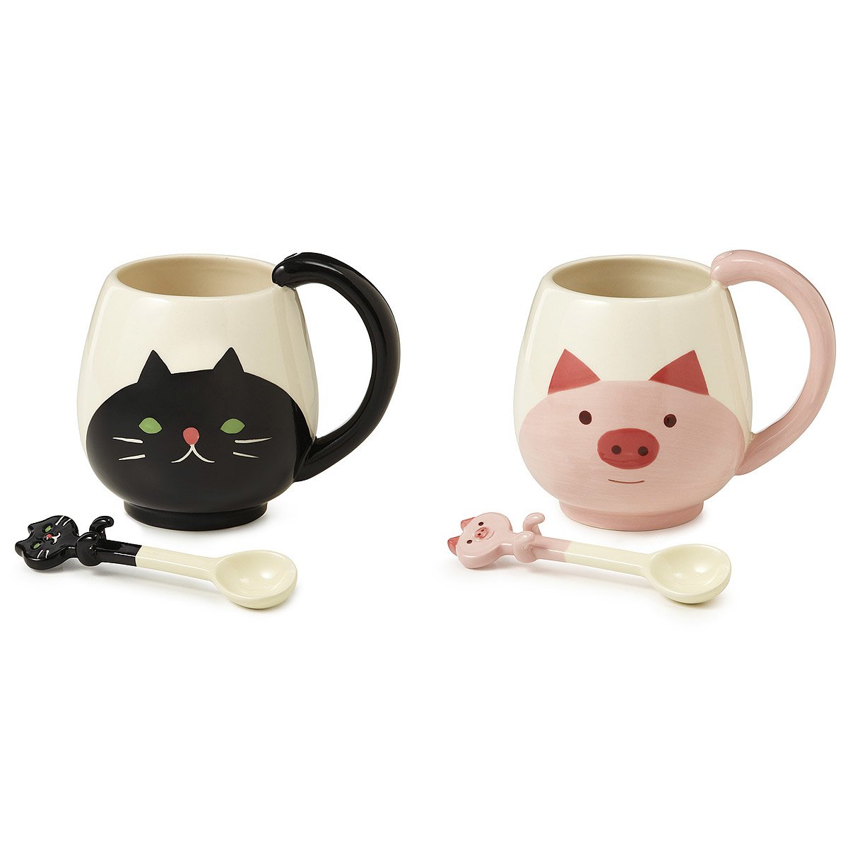 Animal Mug with Spoon Pig, Cat, Animal Mug, Ceramic Cup, Coffee, Tea