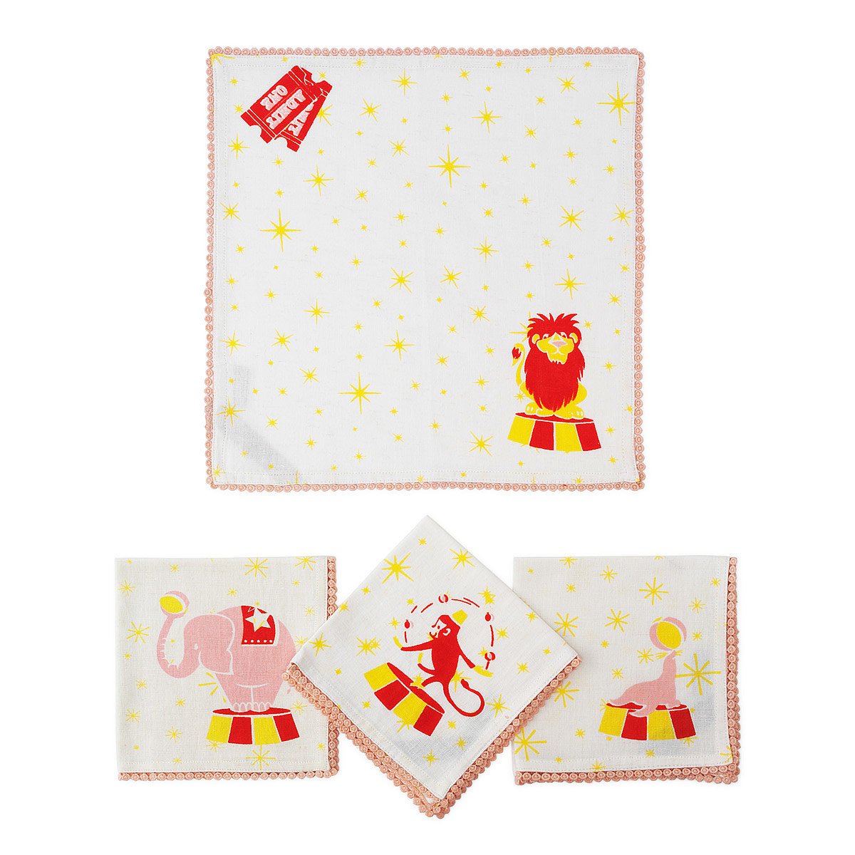 Big Top Napkins Set of 4 Colorful Table Linen, Circus Theme