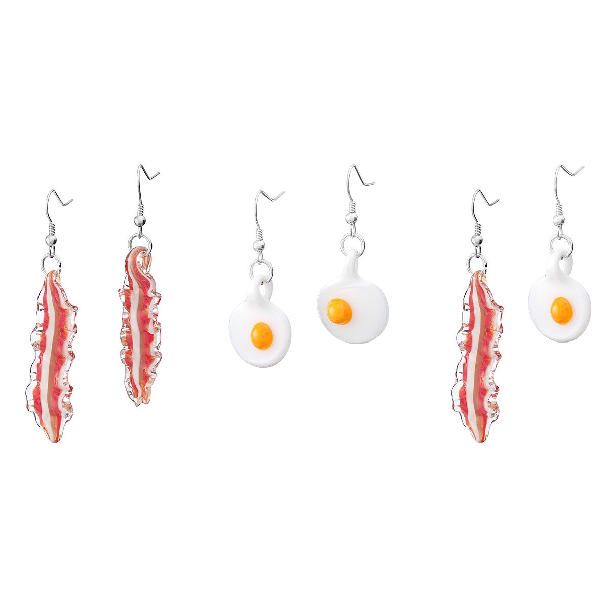Glass Bacon and Egg Earrings Bacon And Eggs, Playful Jewelry