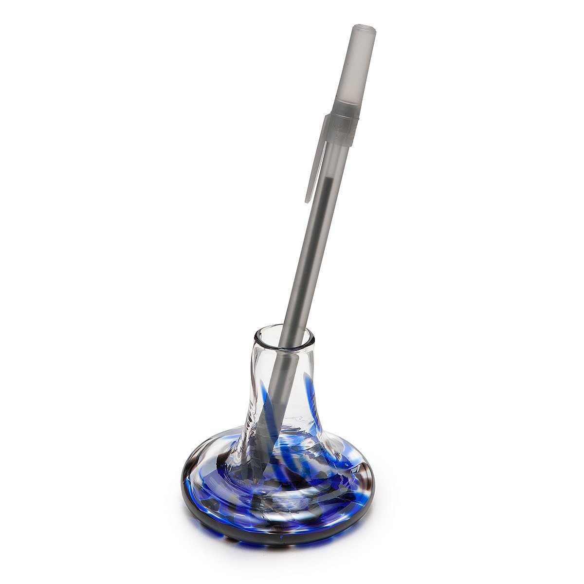 Puddle of Ink Pen Holder Inkwell, Quill, Handblown Glass, Desktop