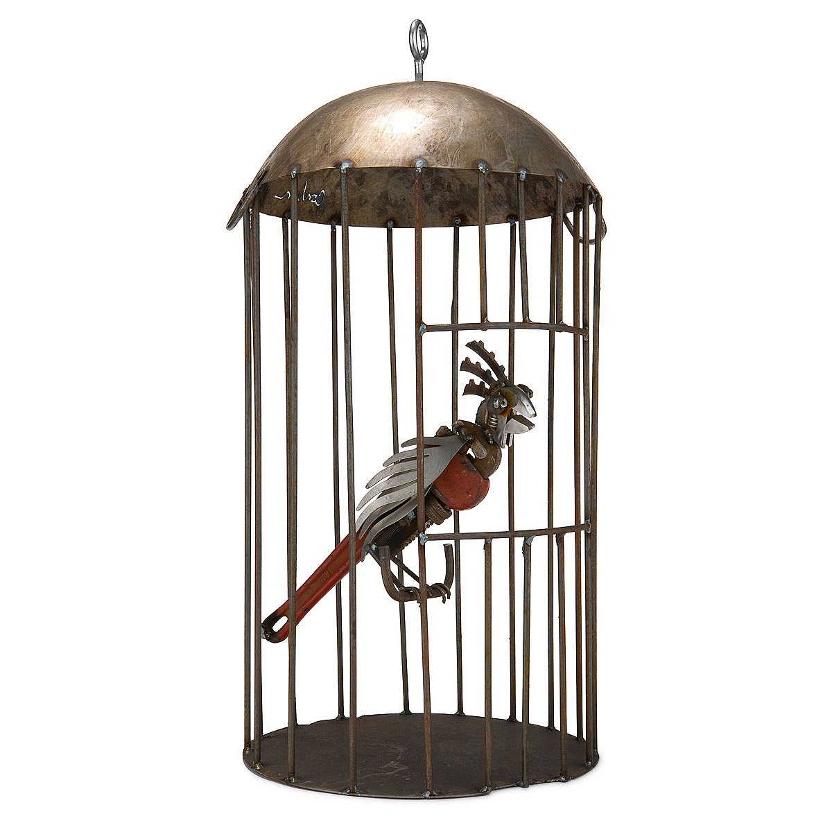 Caged Parrot Fred Conlon, Recycled Steel, Garden Accessories, Gnome
