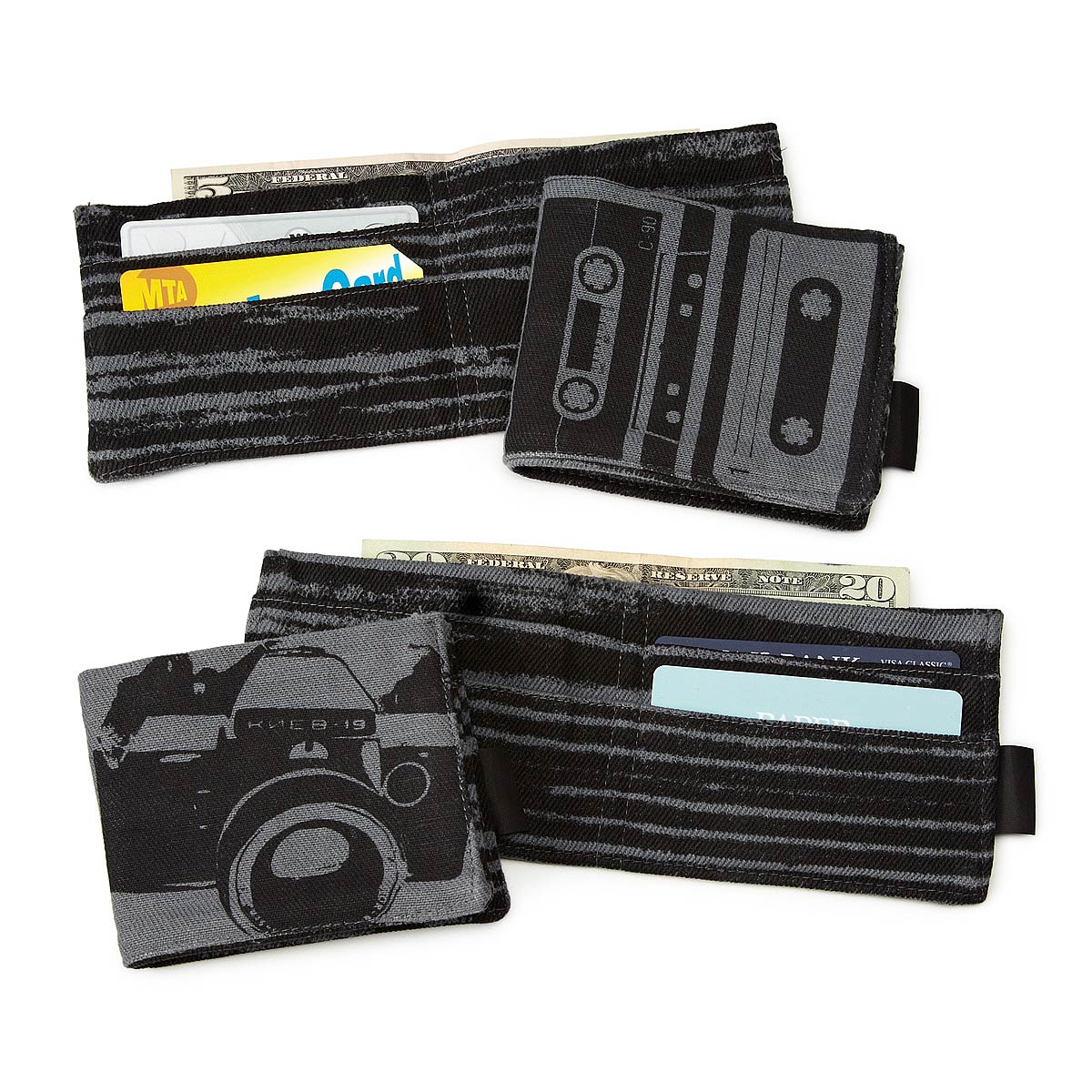 Graphic Wallets These screenprinted billfolds are handsewn out of a