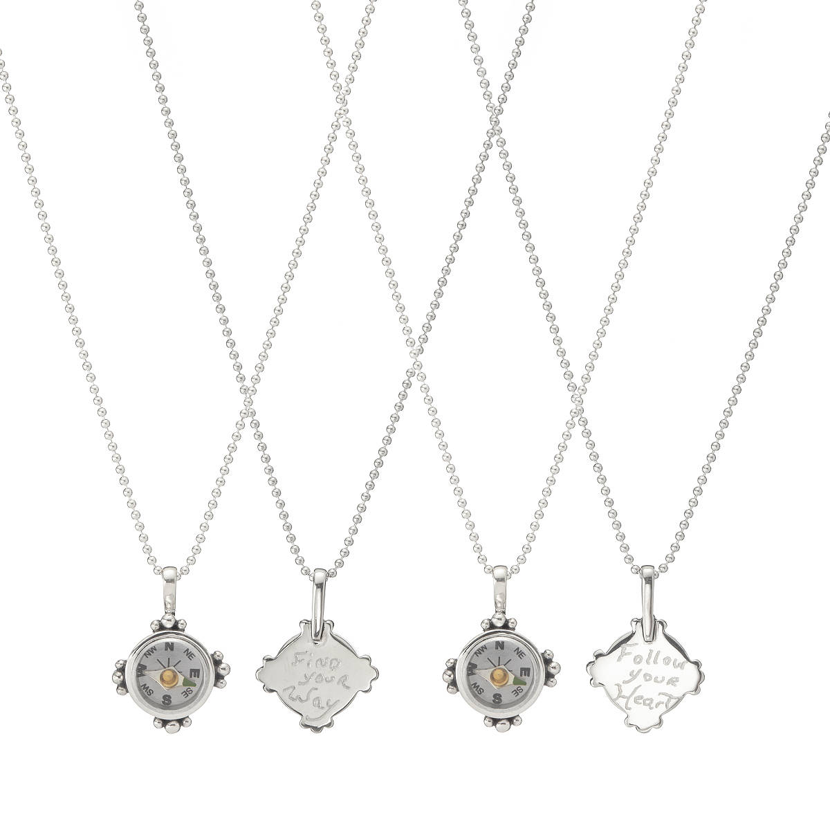 Hand Engraved Compass Necklaces silver compass, sterling silver