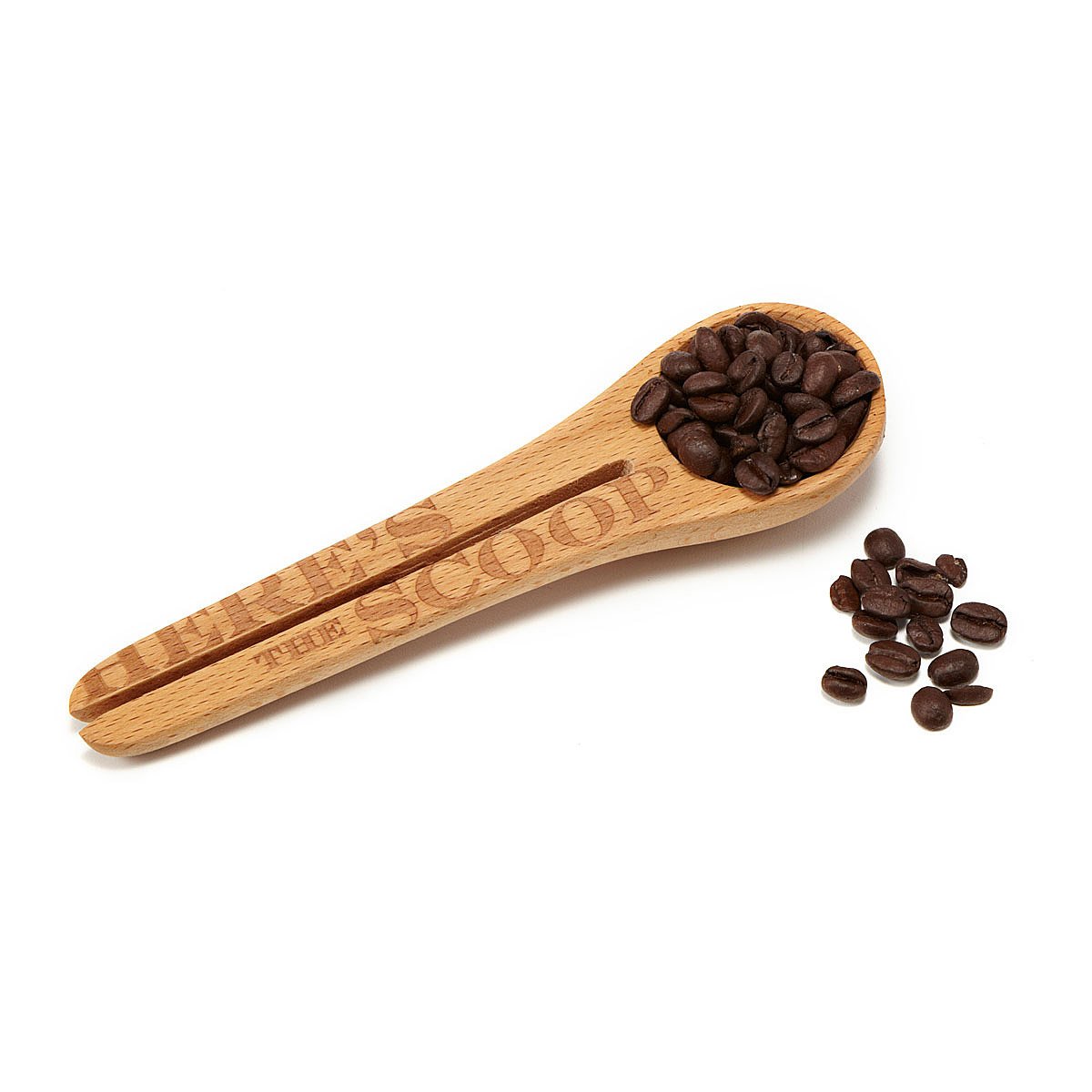 "Here's the Scoop" Coffee Clip & Scoop beech wood, etching, kitchen