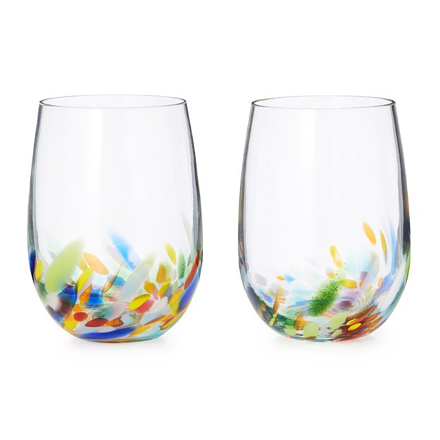 Confetti Wine Glasses Set of 2 Hand Blown Stemless Wine Glasses
