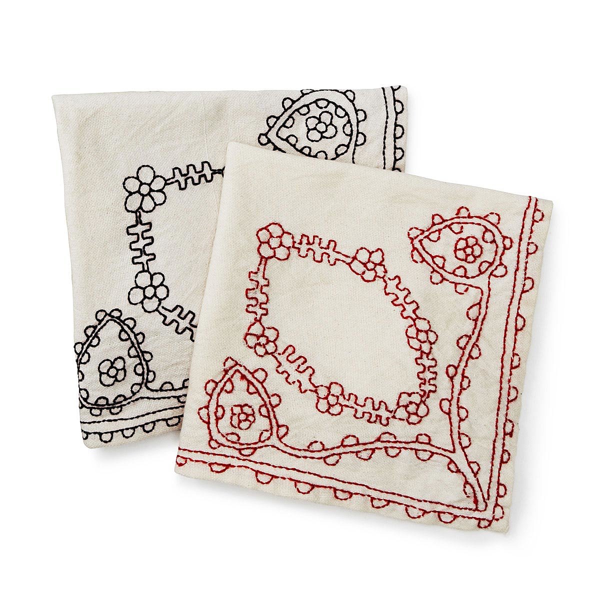 Hand Embroidered Napkins Set of 4 white cloth stitch leopard