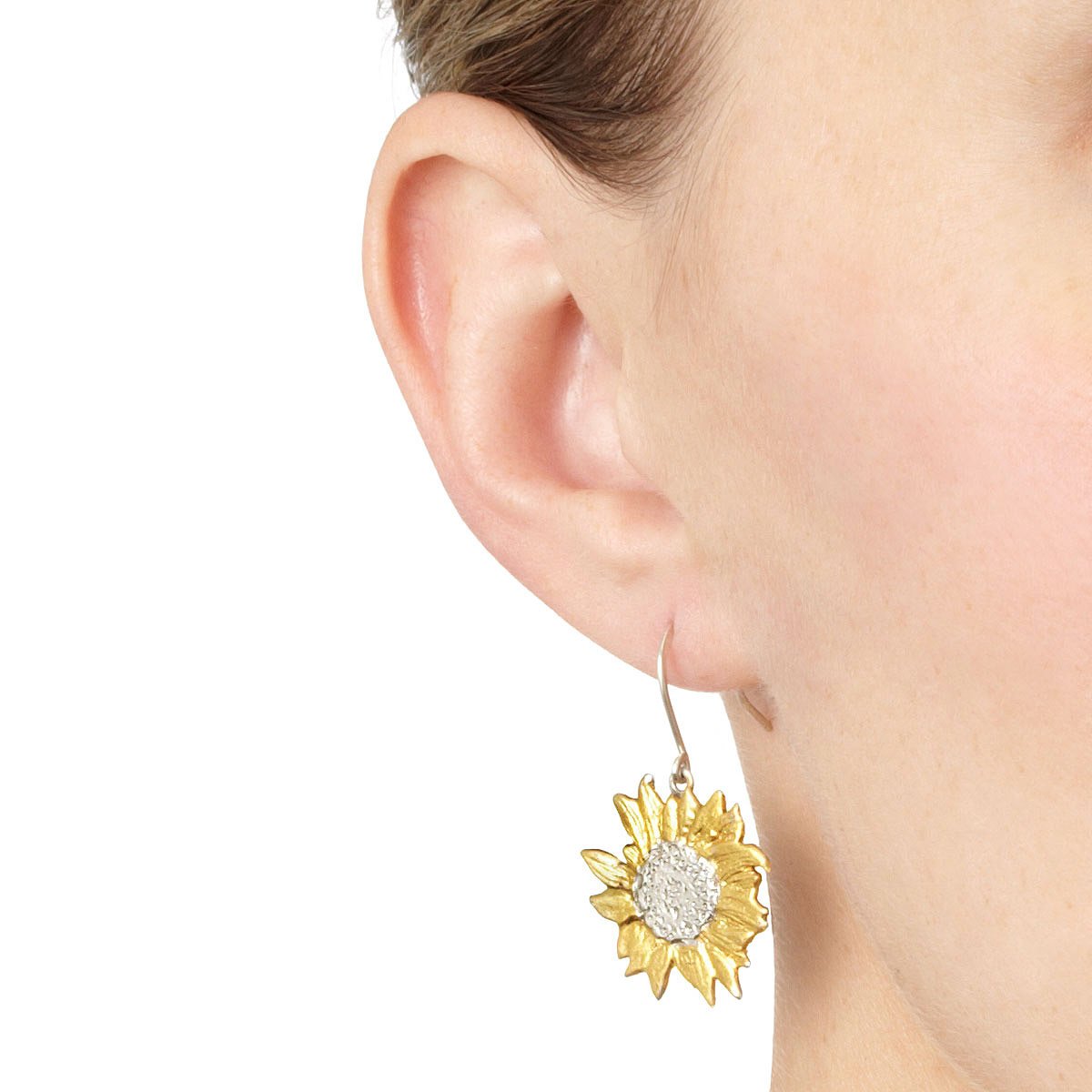 Golden Sunflower Earrings Gold & Silver Flower Jewelry