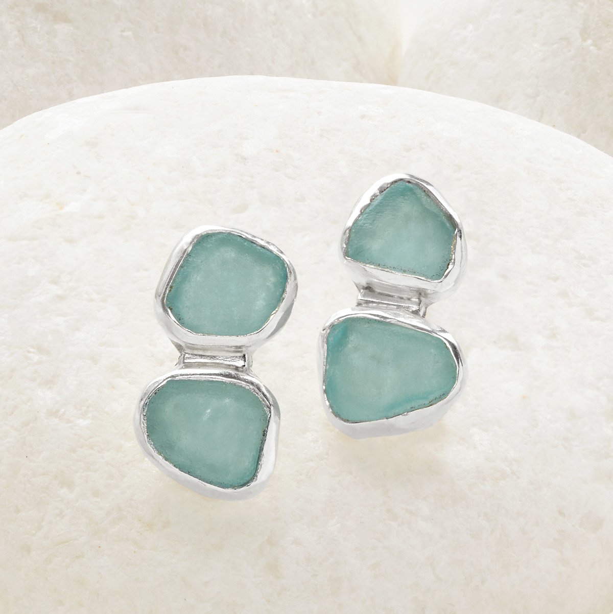 2 Stone Sea Glass Stud Earrings Silver Goods