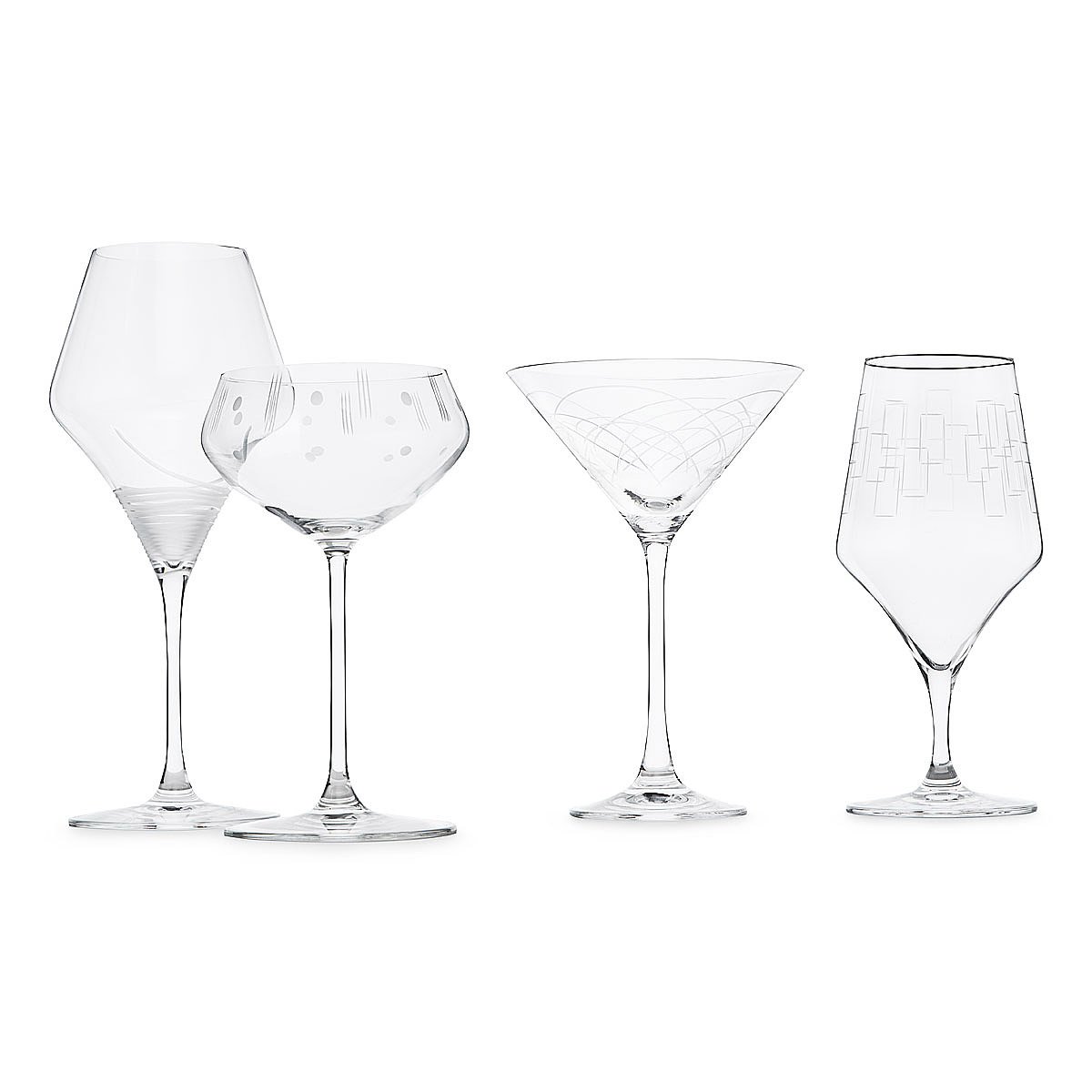 MidCentury Modern Glass Set retro, etched, cocktail set