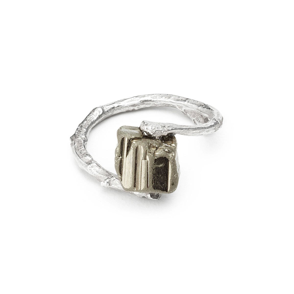 Raw Pyrite Branch Ring Silver & Fool's Gold Twig Ring