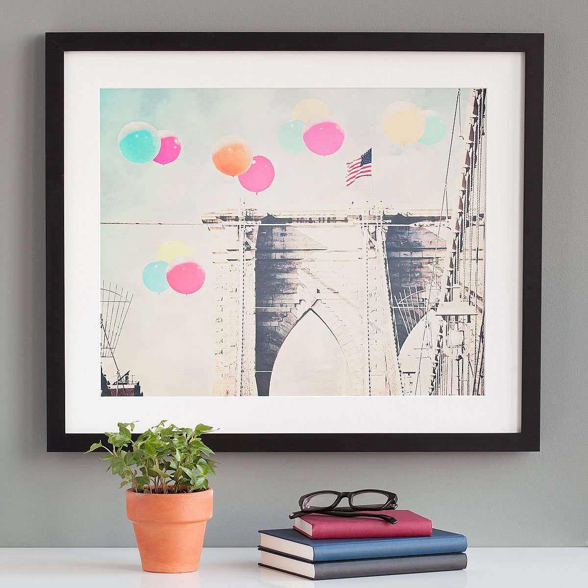 Balloons Over Brooklyn Bridge Framed New York Art