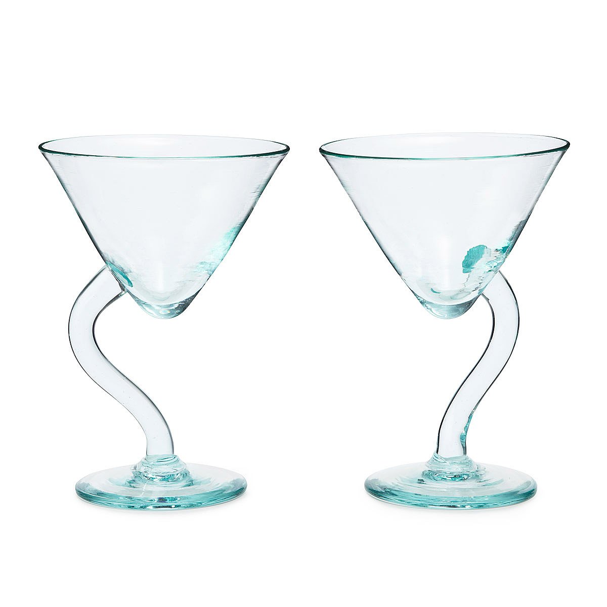 Twisted Martini Glasses Set of 2 hand blown glass, recycled