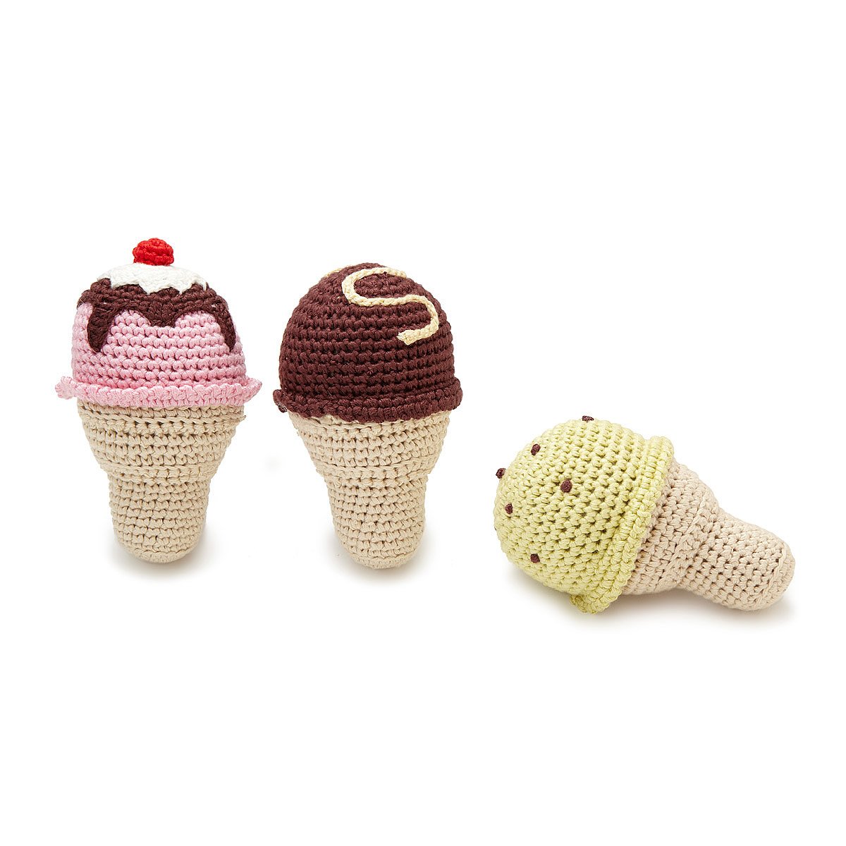 Ice Cream Rattles Set of 3 knit toys, baby rattle, ice cream
