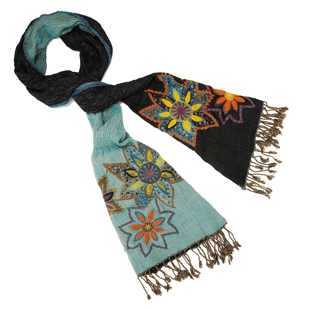Hand Embroidered Reversible Scarf embroidered scarves
