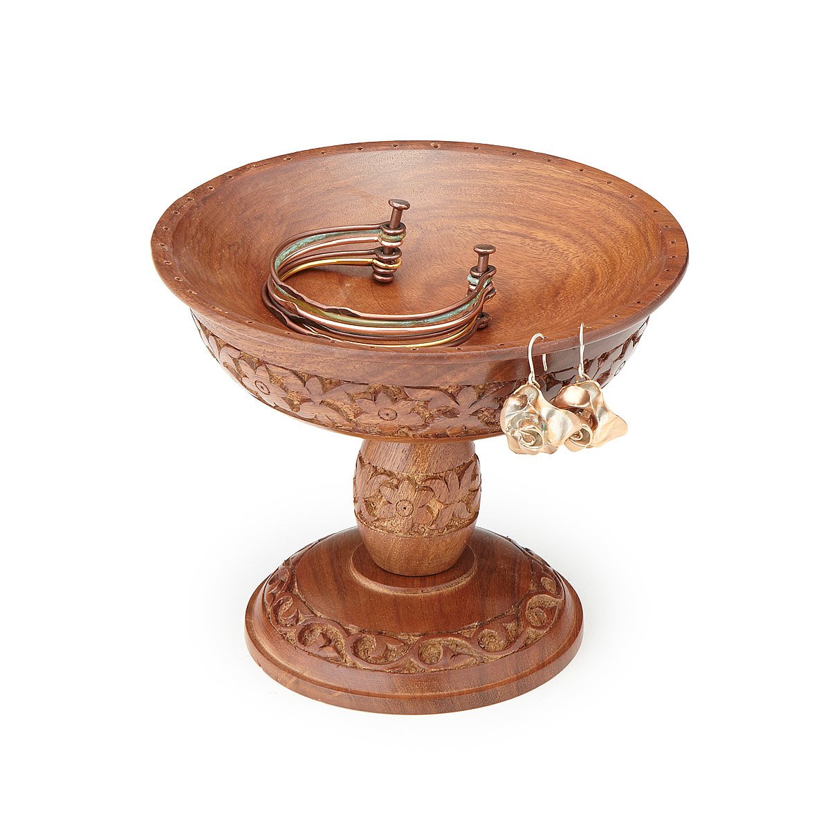 Hand Carved Wooden Pedestal Jewelry Stand jewelry holder, handmade