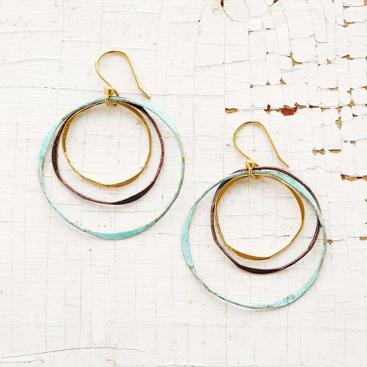 Trio Mixed Metals Earrings copper jewelry, handmade