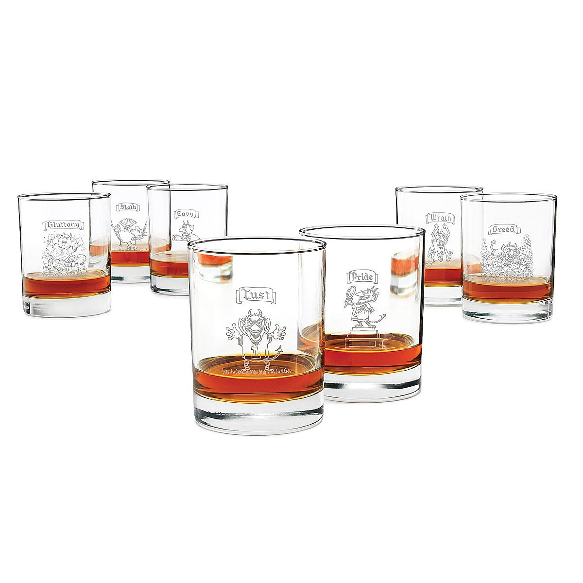 7 Deadly Sins Glasses Set of 7 Double Old Fashioned, Glass Barware