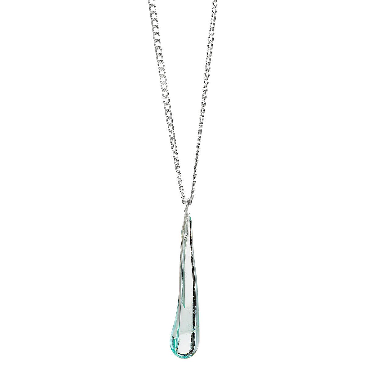 Aqua Raindrop Pendant Silver Necklace With Handmade Blue Glass