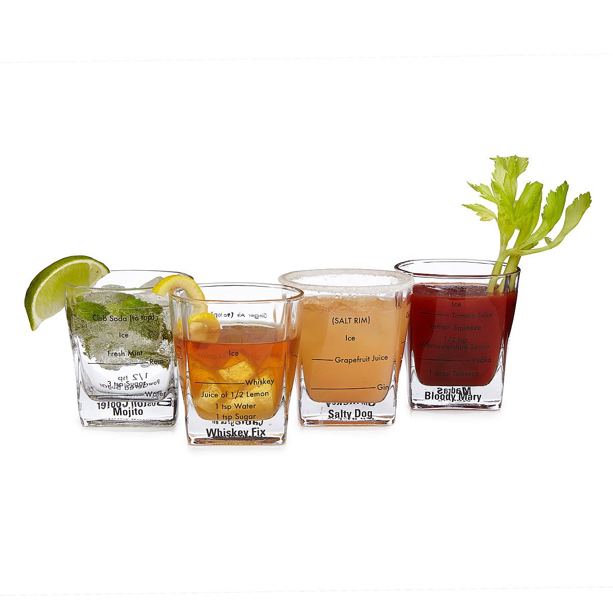 Cocktail Recipe Glasses Set of 4 classic cocktails