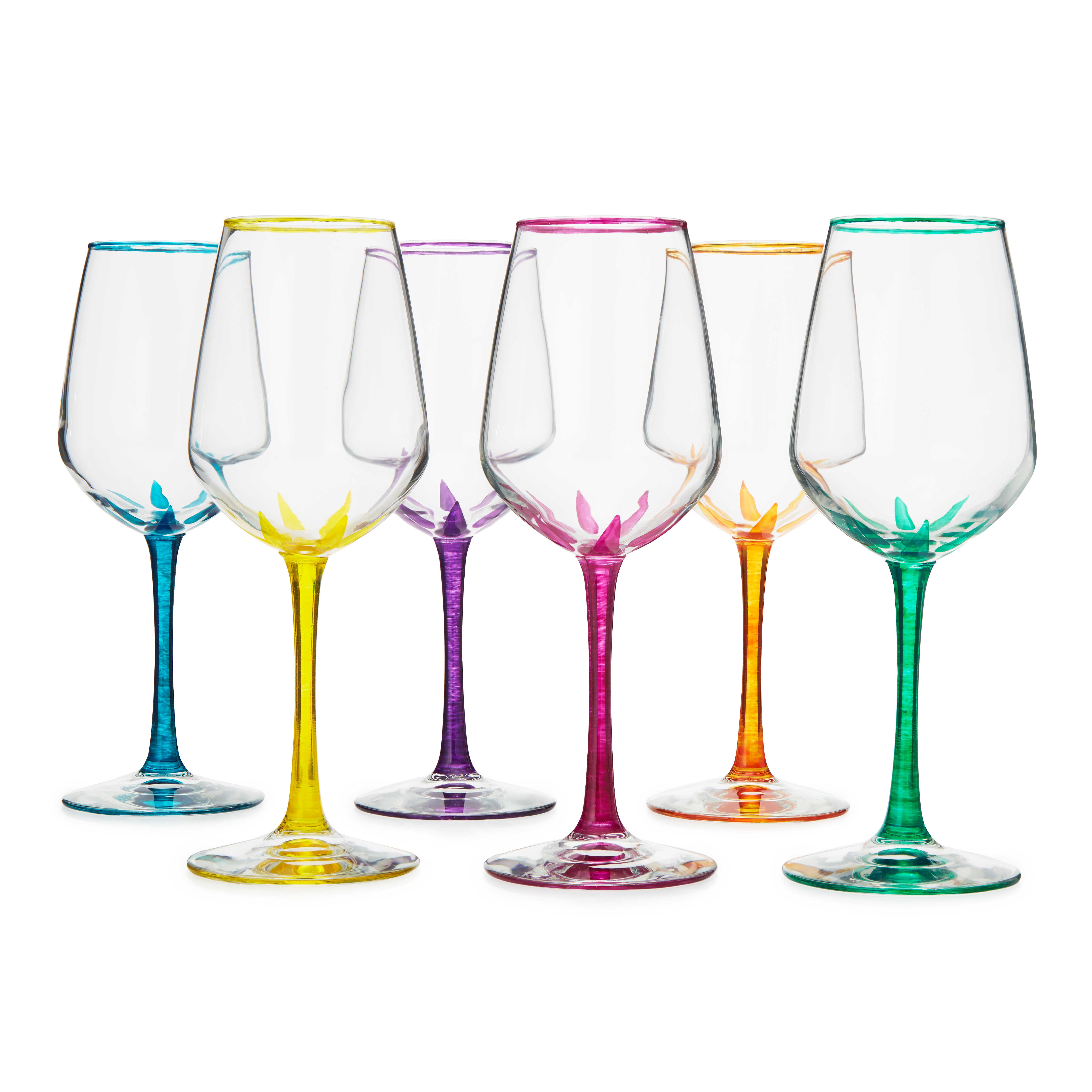 Flower Stemmed Wine Glasses Set of 6 hand painted wine glasses