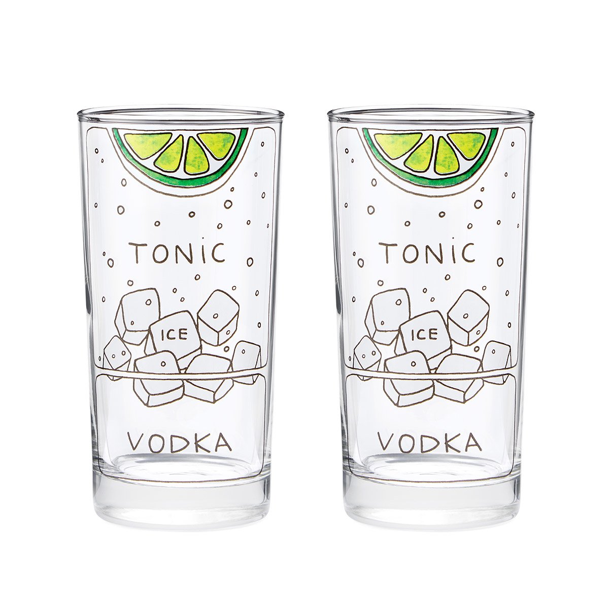 Vodka Tonic Diagram Glassware Set of 2 cocktail, diagram, vodka