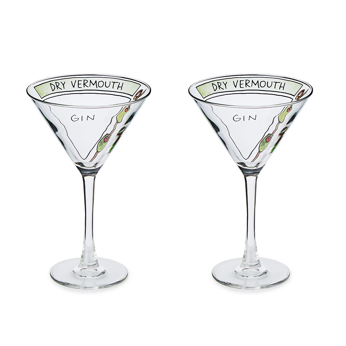 Martini Diagram Glassware Set of 2 Decorative Martini Glasses