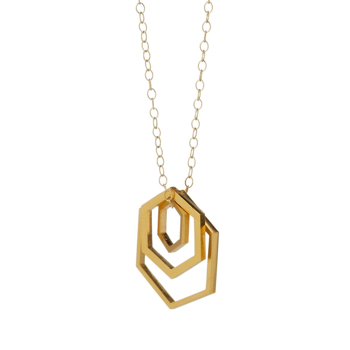 Nesting Hexagon Necklace Handmade Geometric Gold Pendant