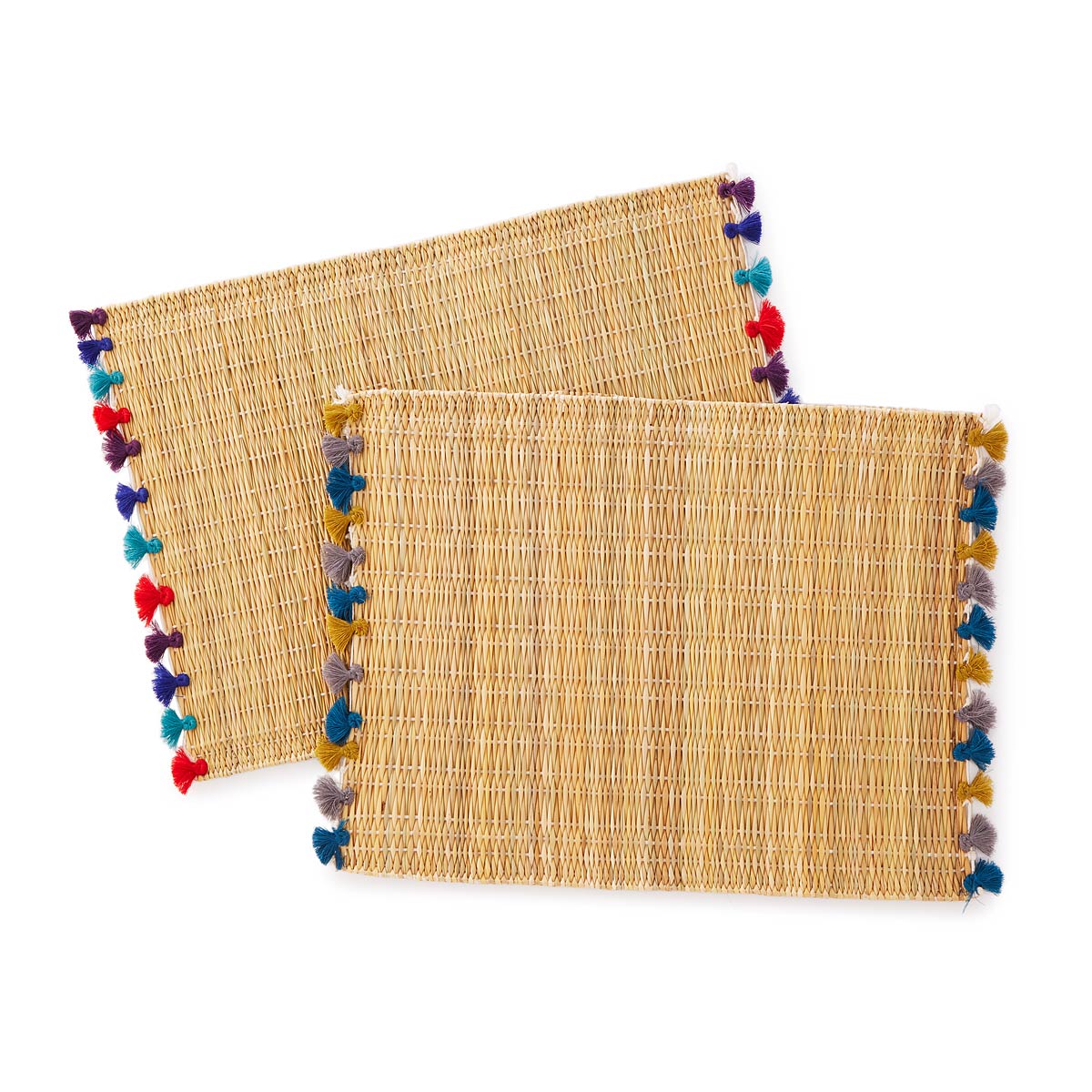 Woven Straw Placemats with Colored Tassels Handmade Dining Placemats
