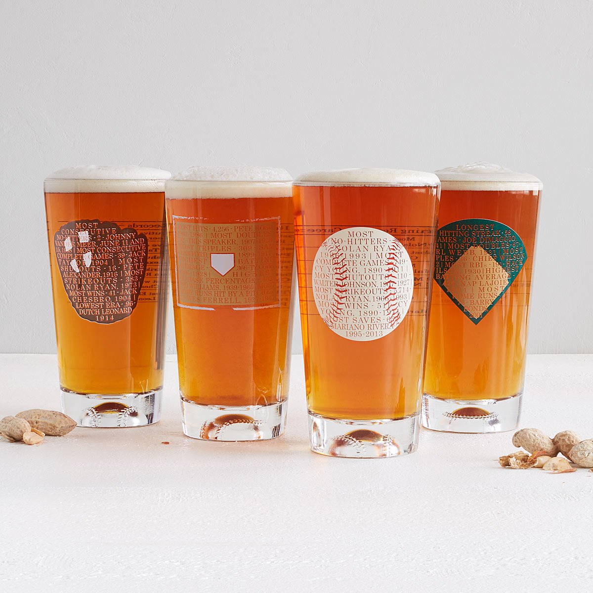 RecordBreaking Baseball Glasses Set of 4 Sport Lover Gifts