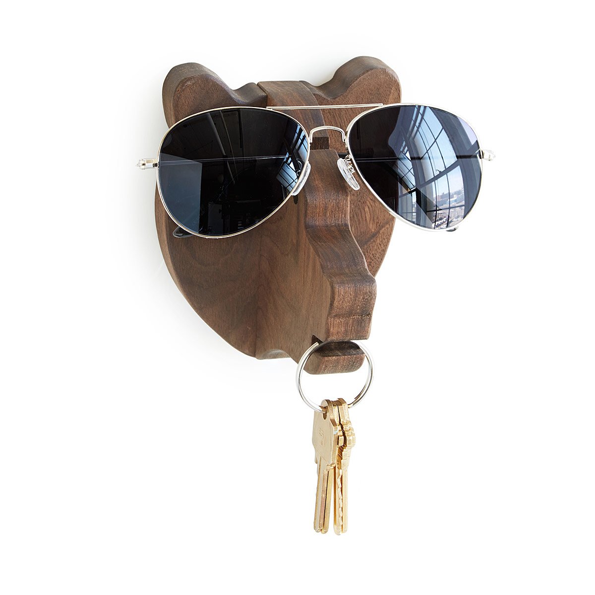 Bear Keys & Glasses Holder Coat Hooks, Walnut Wood