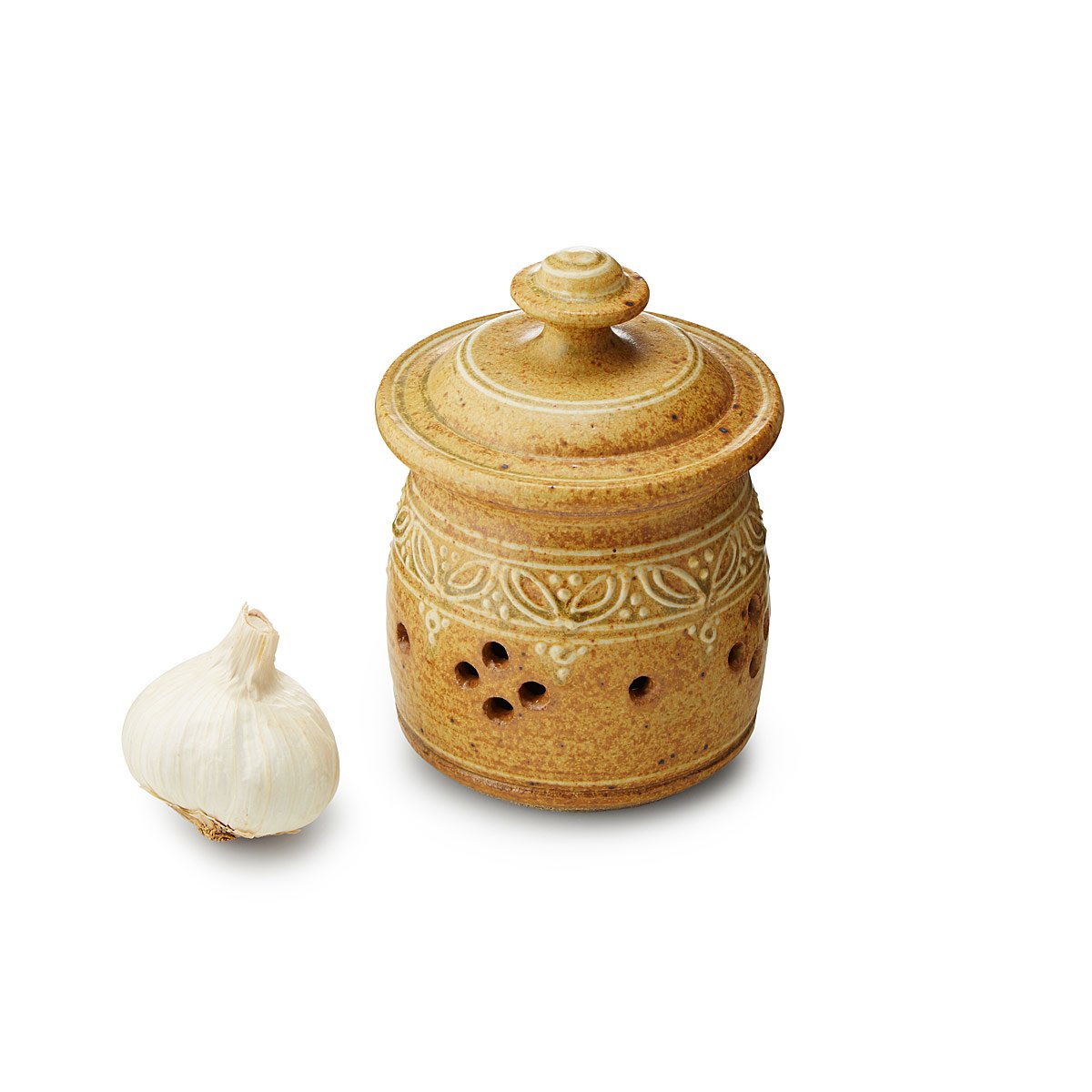 Stoneware Garlic Jar Garlic Keeper, Fresh Garlic