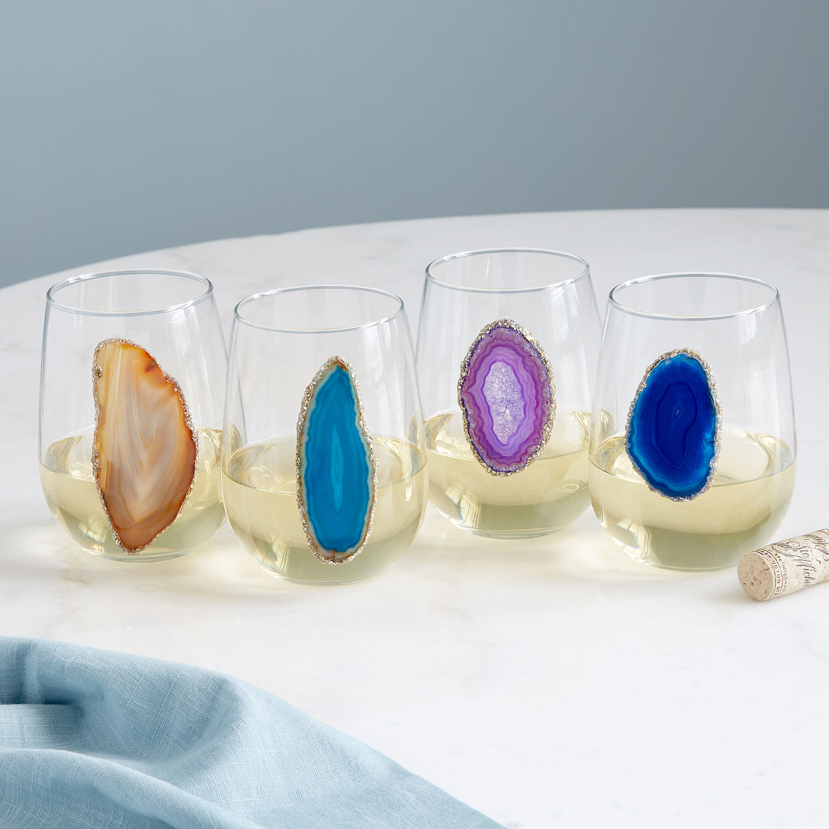 Geode Stemless Wine Glass Handmade Barware; Crystals
