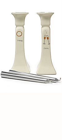 Handpainted Ceramic Candlestick Pair