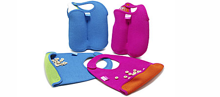 NEOPRENE BABY BIB AND BOTTLE TOTE SET - UncommonGoods :  travel innovative camping baby