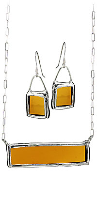 AMBER RECYCLED BOTTLE JEWELRY | Unique, Quirky, Stylish Rich Yellow Recycled Glass and Silver Earrings and Necklace, Handmade by Kathleen Plate | UncommonGoods : kathleen amber recycled bottle jewelry yellow amber earrings