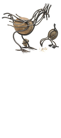 CHICKEN AND CHICK GARDEN SCULPTURES | Unique Chicken and Chick Garden Sculptures in Steel and Stone, Handmade by Nerio Festa | UncommonGoods :  rooster chick sculpture modern rustic