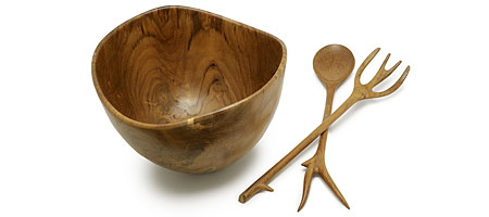 Teak Wooden Serving Bowl and Servers