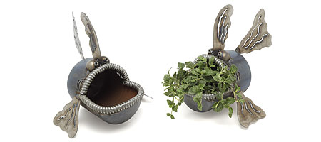 \#5 FISH LAWN SCULPTURE HANDMADE FROM RECYCLED METAL | Fun, Unique, Fred Conlon Recycled Mechanical Parts, Tools, Garden Planter, Statue | UncommonGoods